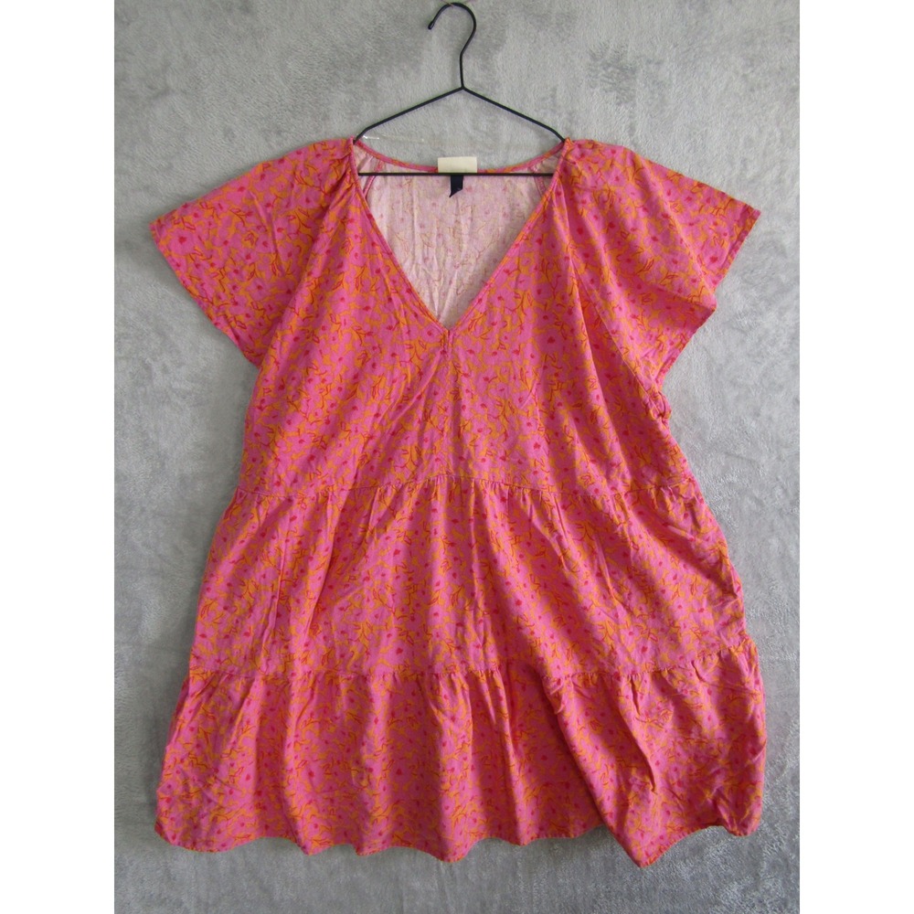 Universal Thread Pink Orange Floral Tiered‎ V Neck Short Sleeve Tunic Top 3X